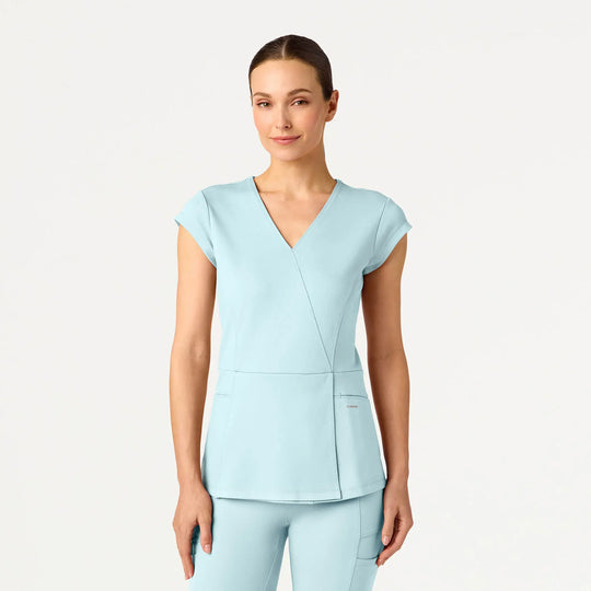 Jaanuu Scrubs Women's Isla Mock-Wrap ULTRAsoft Scrub Top Sky Blue | scrub-supply.com
