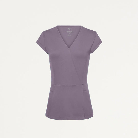 Jaanuu Scrubs Women's Isla Mock-Wrap Scrub Top Titanium | scrub-supply.com