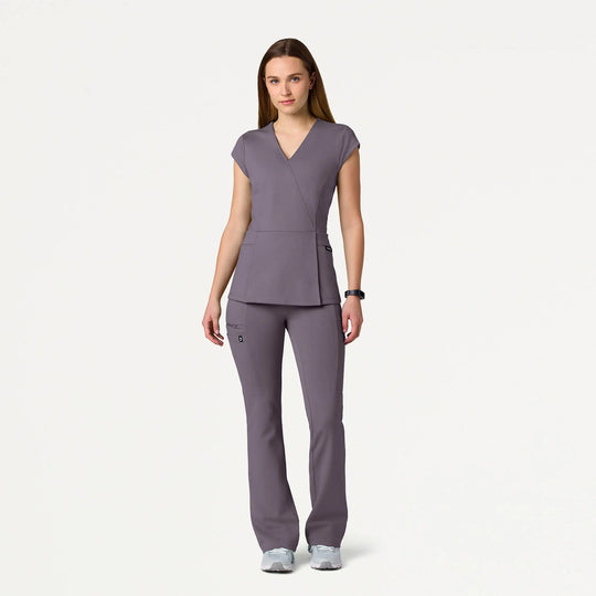 Jaanuu Scrubs Women's Isla Mock-Wrap Scrub Top Titanium | scrub-supply.com