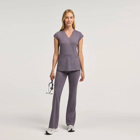 Jaanuu Scrubs Women's Isla Mock-Wrap Scrub Top Titanium | scrub-supply.com