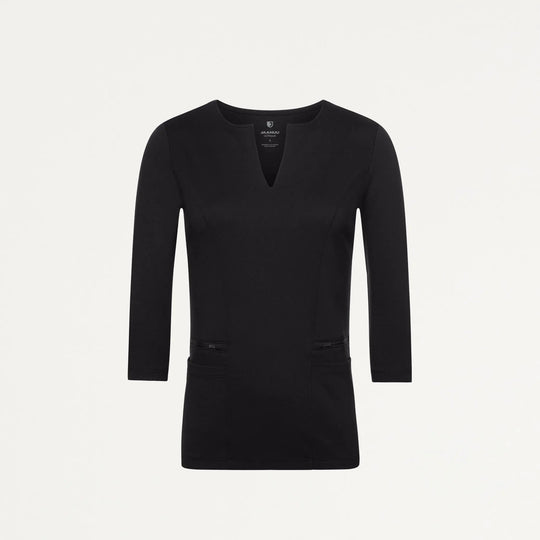 Jaanuu Scrubs Women's Zoe Slim 3/4-Sleeve Scrub Top Black | scrub-supply.com