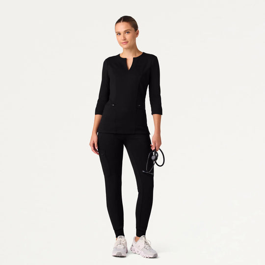Jaanuu Scrubs Women's Zoe Slim 3/4-Sleeve Scrub Top Black | scrub-supply.com