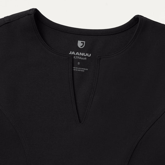 Jaanuu Scrubs Women's Zoe Slim 3/4-Sleeve Scrub Top Black | scrub-supply.com