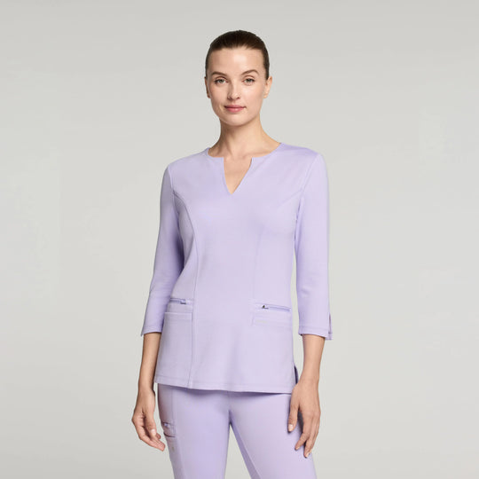 Jaanuu Scrubs Women's Zoe Slim 3/4-Sleeve ULTRAsoft Scrub Top Lavender | scrub-supply.com