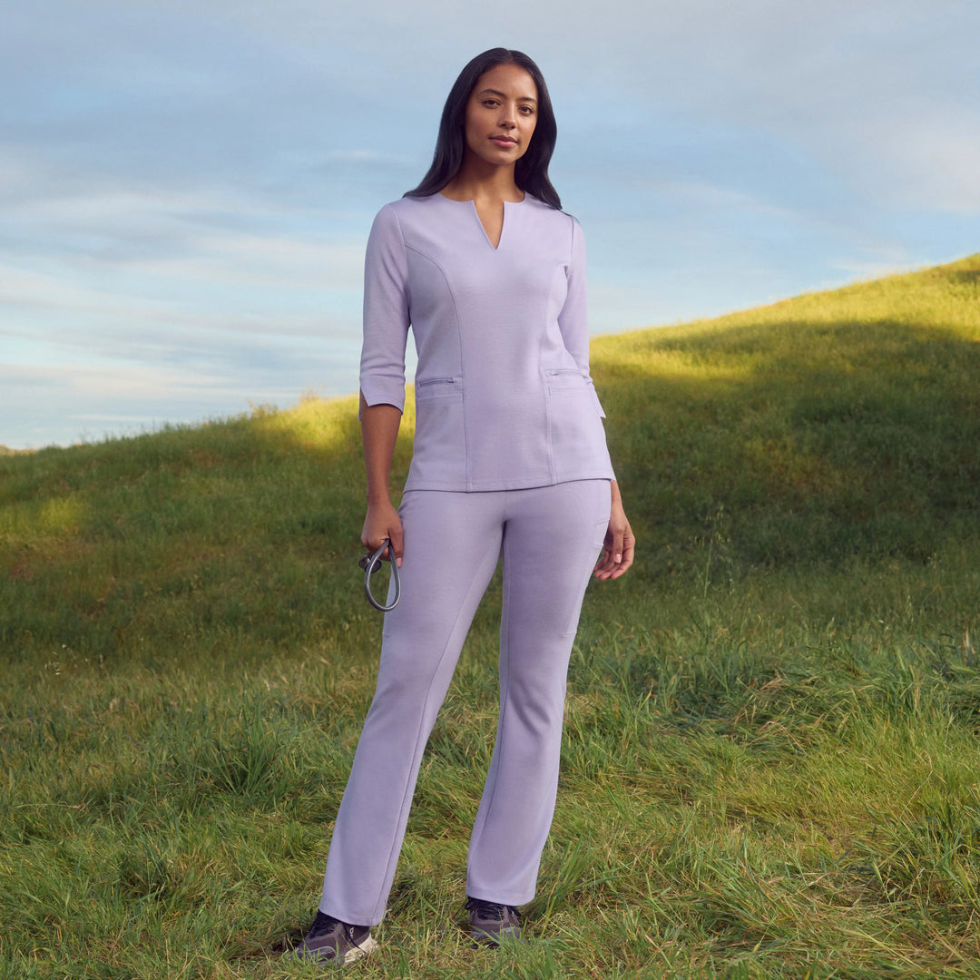 Jaanuu Scrubs Women's Zoe Slim 3/4-Sleeve ULTRAsoft Scrub Top Lavender | scrub-supply.com