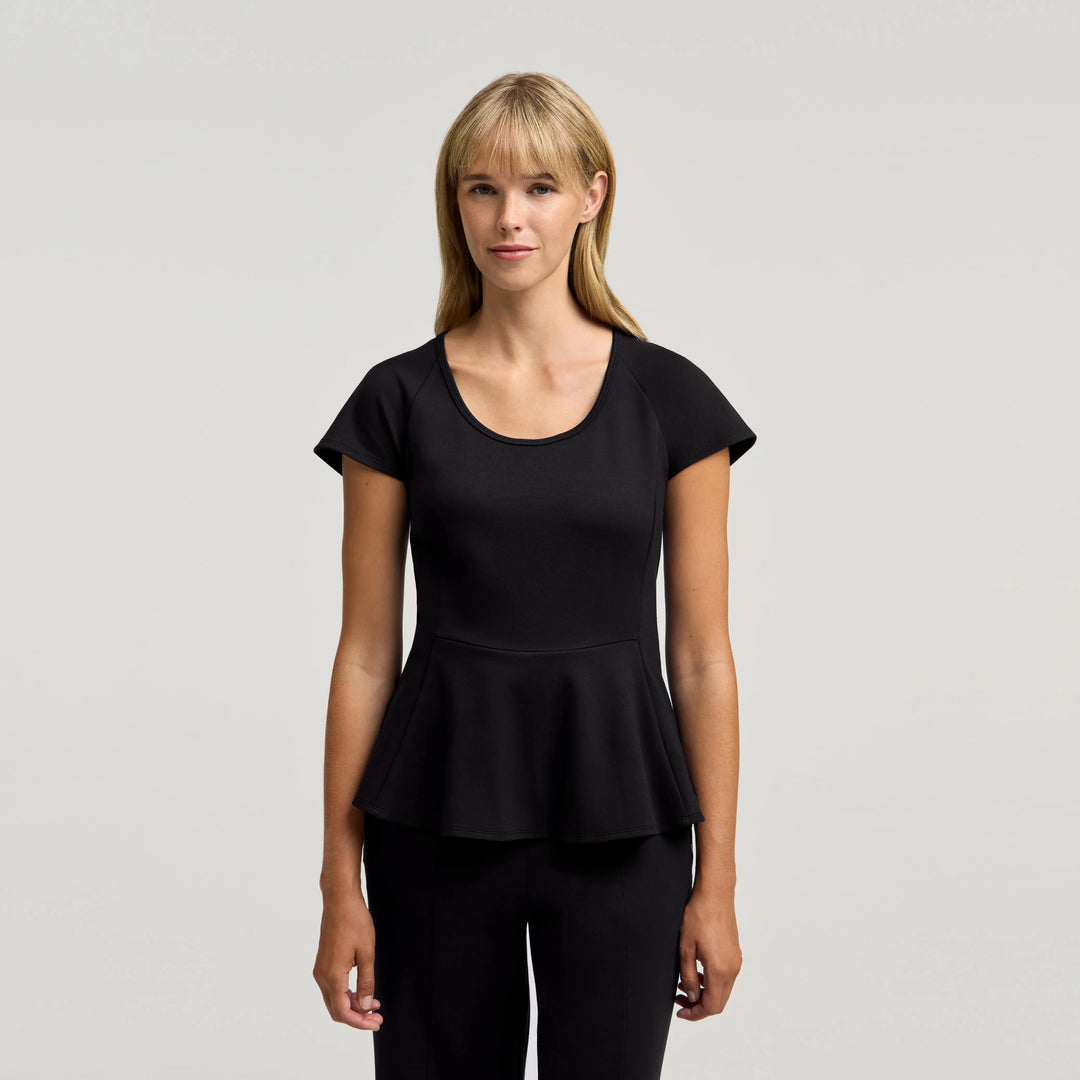 Jaanuu Scrubs Women's Sorrell Peplum Scrub Top Black | scrub-supply.com