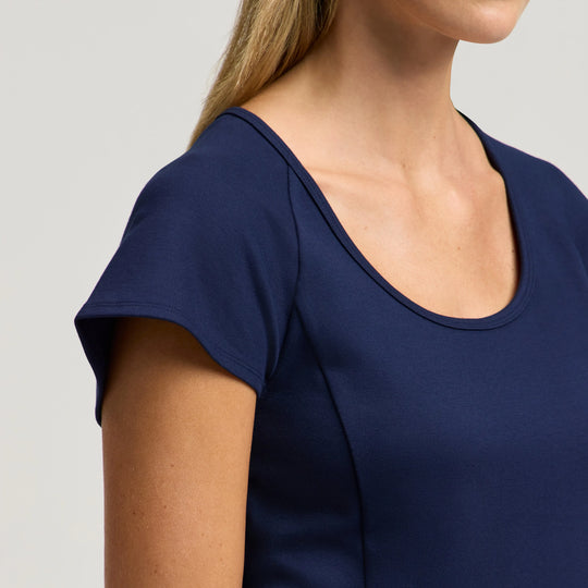 Jaanuu Scrubs Women's Sorrell Peplum Scrub Top Midnight Navy | scrub-supply.com