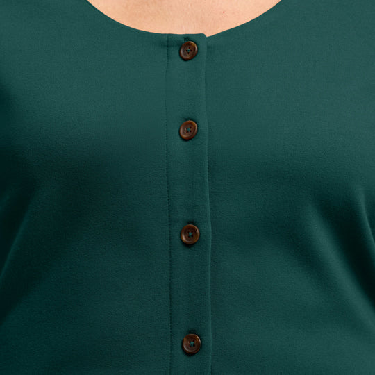 Jaanuu Scrubs Women's Kenz Buttoned 3/4-Sleeve Scrub Top Midnight Green | scrub-supply.com