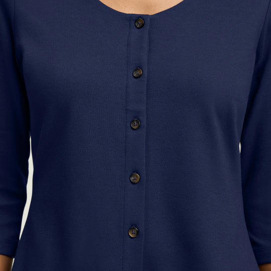 Jaanuu Scrubs Women's Kenz Buttoned 3/4-Sleeve Scrub Top Midnight Navy | scrub-supply.com