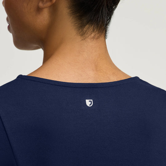 Jaanuu Scrubs Women's Kenz Buttoned 3/4-Sleeve Scrub Top Midnight Navy | scrub-supply.com