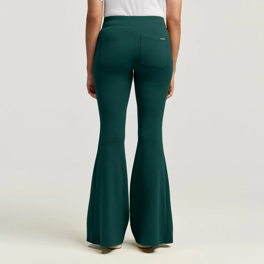 Jaanuu Scrubs Women's Nyla Super-Flare Scrub Pant Midnight Green | scrub-supply.com