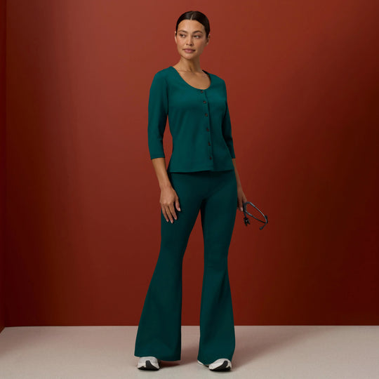 Jaanuu Scrubs Women's Nyla Super-Flare Scrub Pant Midnight Green | scrub-supply.com