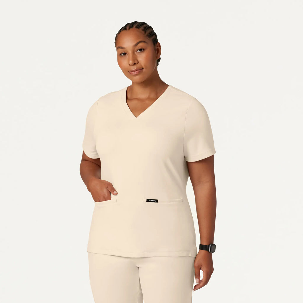 Jaanuu Scrubs Women's Cesi Slim ULTRAsoft Scrub Top Sand | scrub-supply.com