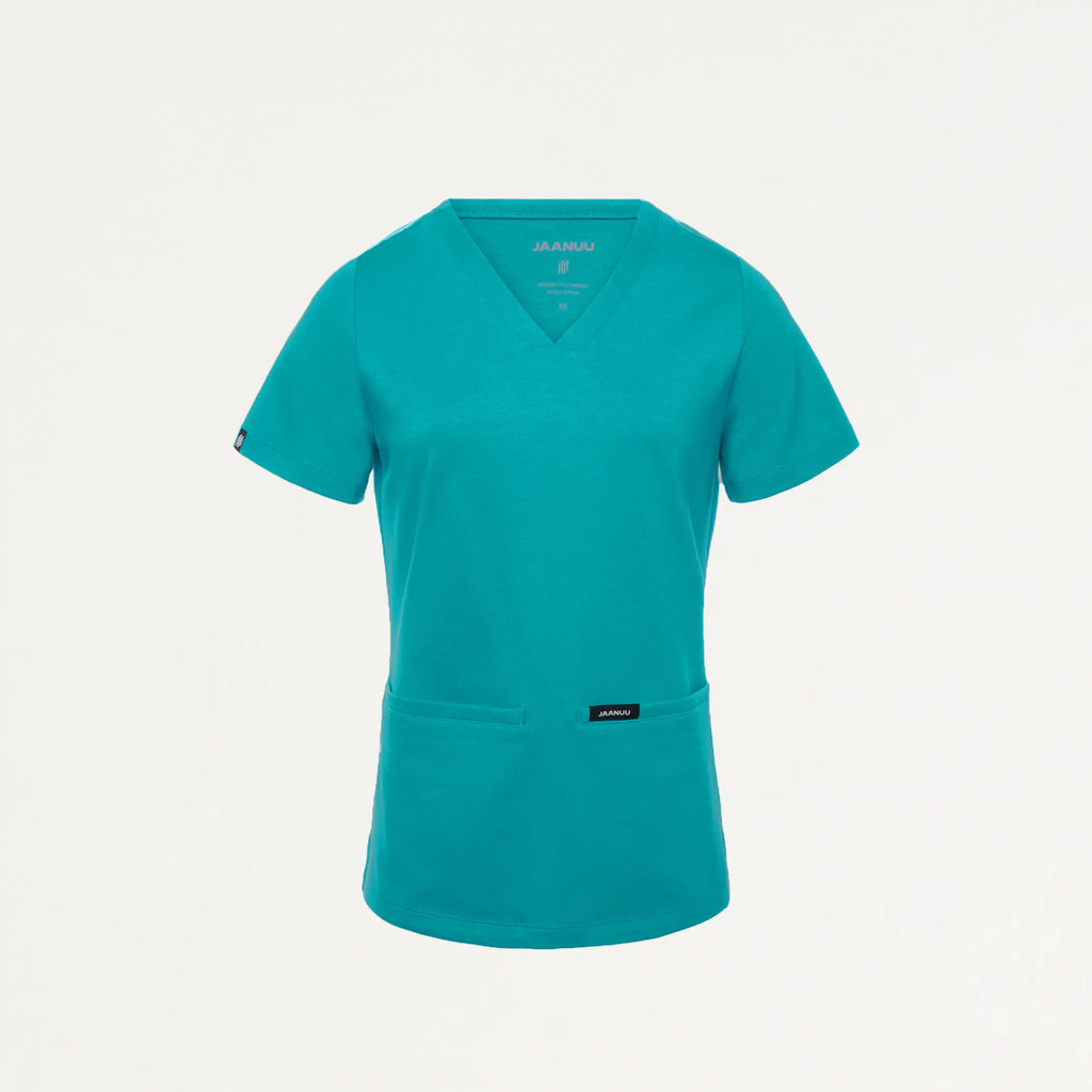 Jaanuu Scrubs Women's Cesi Slim ULTRAsoft Scrub Top Aqua | scrub-supply.com