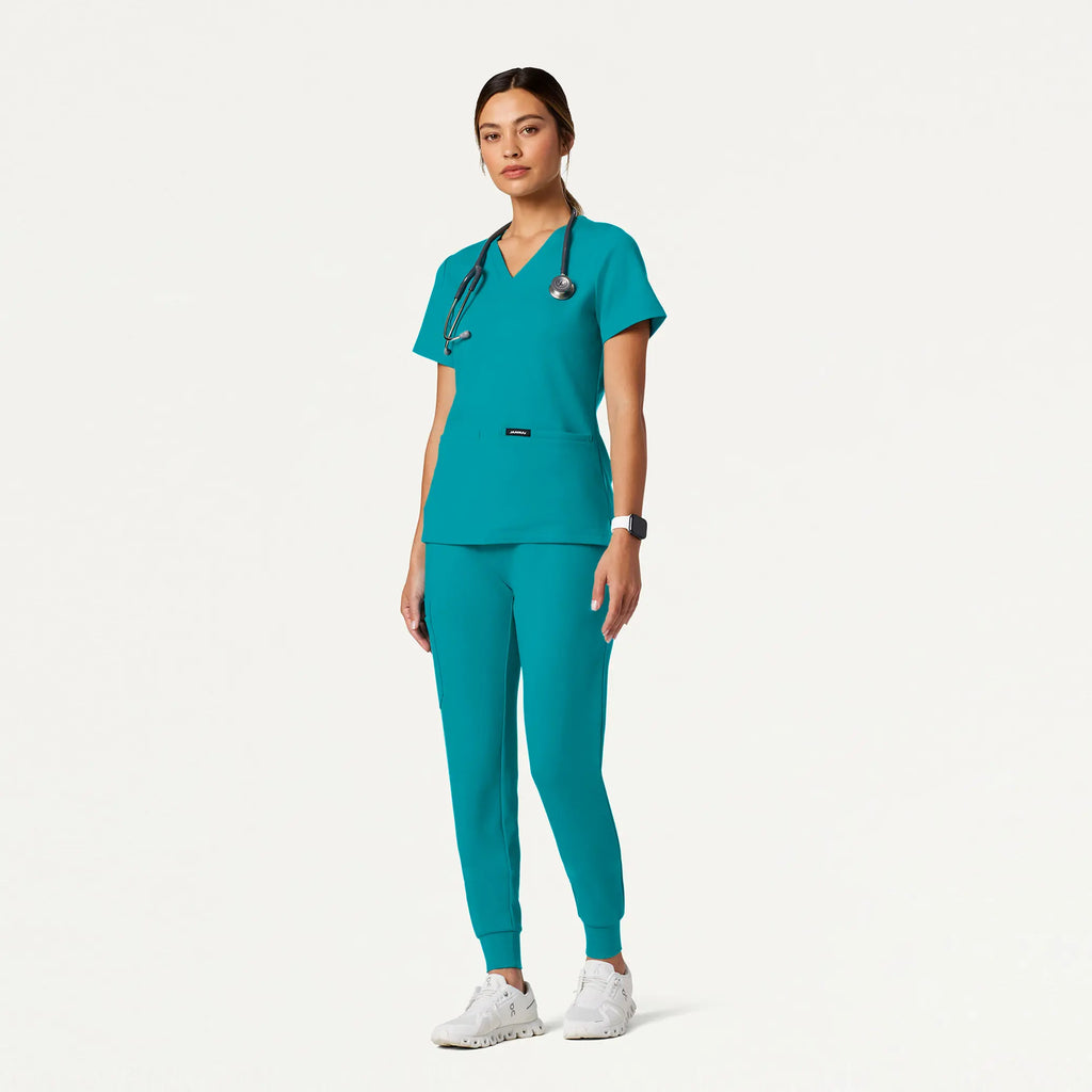 Jaanuu Scrubs Women's Cesi Slim ULTRAsoft Scrub Top Aqua | scrub-supply.com