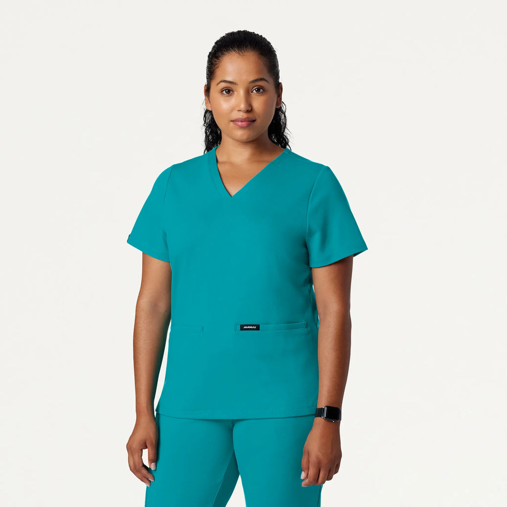 Jaanuu Scrubs Women's Cesi Slim ULTRAsoft Scrub Top Aqua | scrub-supply.com