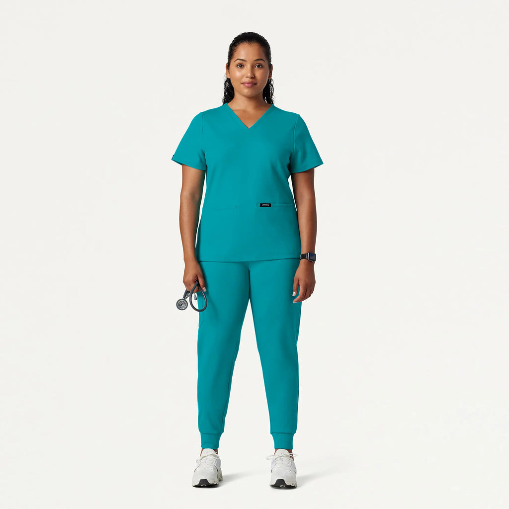 Jaanuu Scrubs Women's Cesi Slim ULTRAsoft Scrub Top Aqua | scrub-supply.com