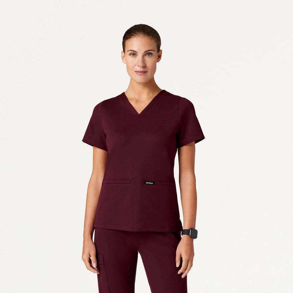 Jaanuu Scrubs Women's Cesi Slim ULTRAsoft Scrub Top Burgundy | scrub-supply.com