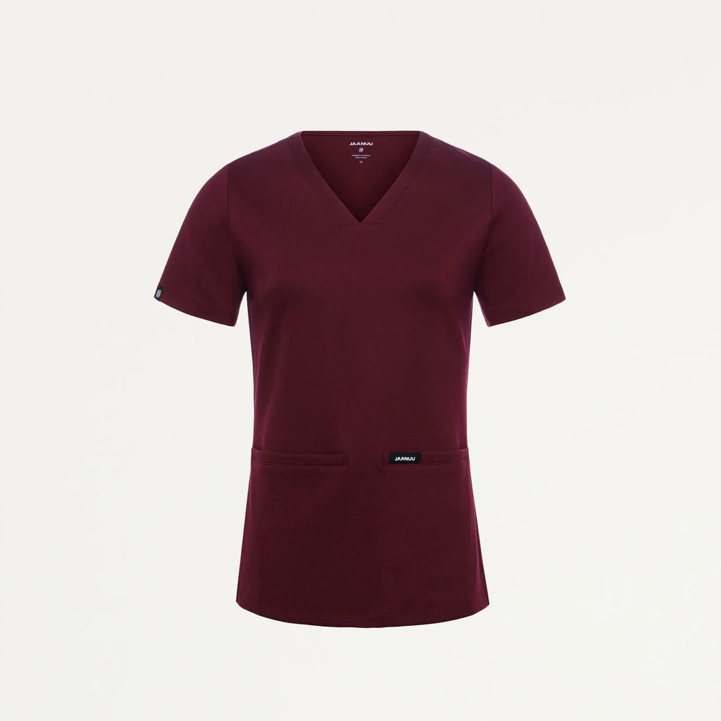 Jaanuu Scrubs Women's Cesi Slim ULTRAsoft Scrub Top Burgundy | scrub-supply.com