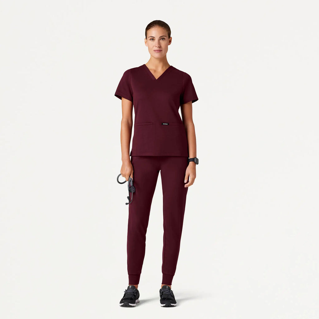 Jaanuu Scrubs Women's Cesi Slim ULTRAsoft Scrub Top Burgundy | scrub-supply.com