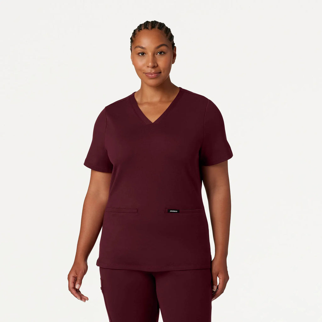 Jaanuu Scrubs Women's Cesi Slim ULTRAsoft Scrub Top Burgundy | scrub-supply.com