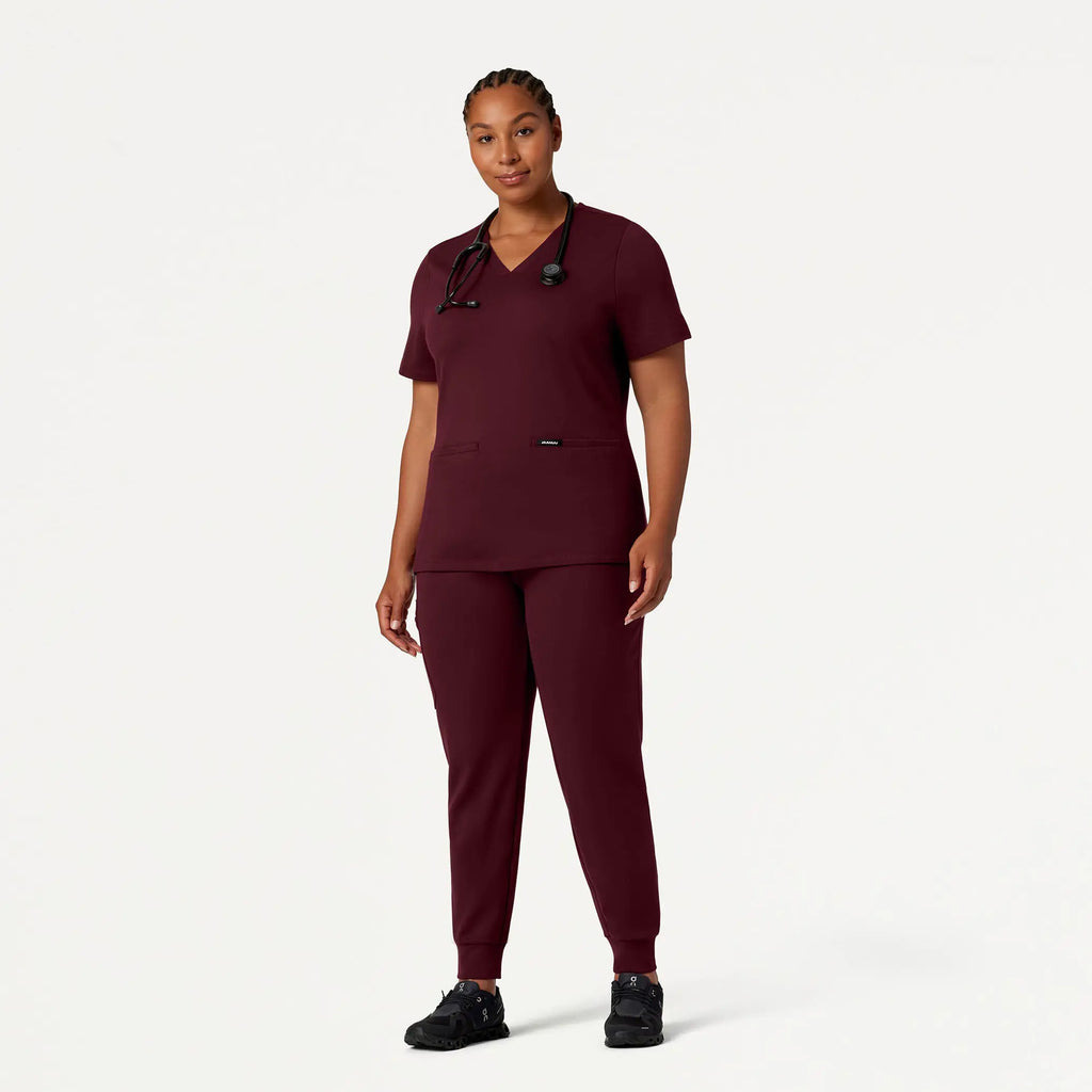 Jaanuu Scrubs Women's Cesi Slim ULTRAsoft Scrub Top Burgundy | scrub-supply.com