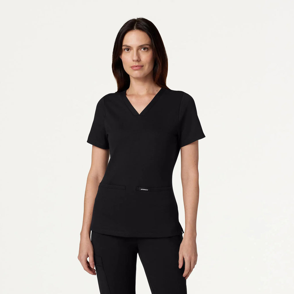 Jaanuu Scrubs Women's Cesi Slim ULTRAsoft Scrub Top Black | scrub-supply.com