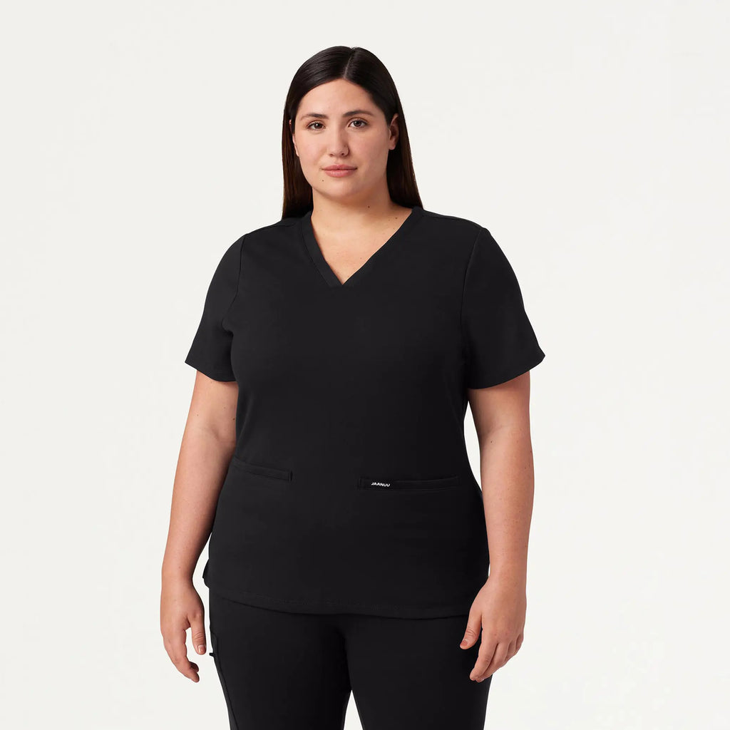 Jaanuu Scrubs Women's Cesi Slim ULTRAsoft Scrub Top Black | scrub-supply.com