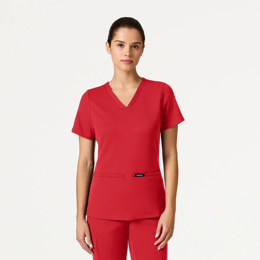 Jaanuu Scrubs Women's Cesi Slim ULTRAsoft Scrub Top Brilliant Red | scrub-supply.com