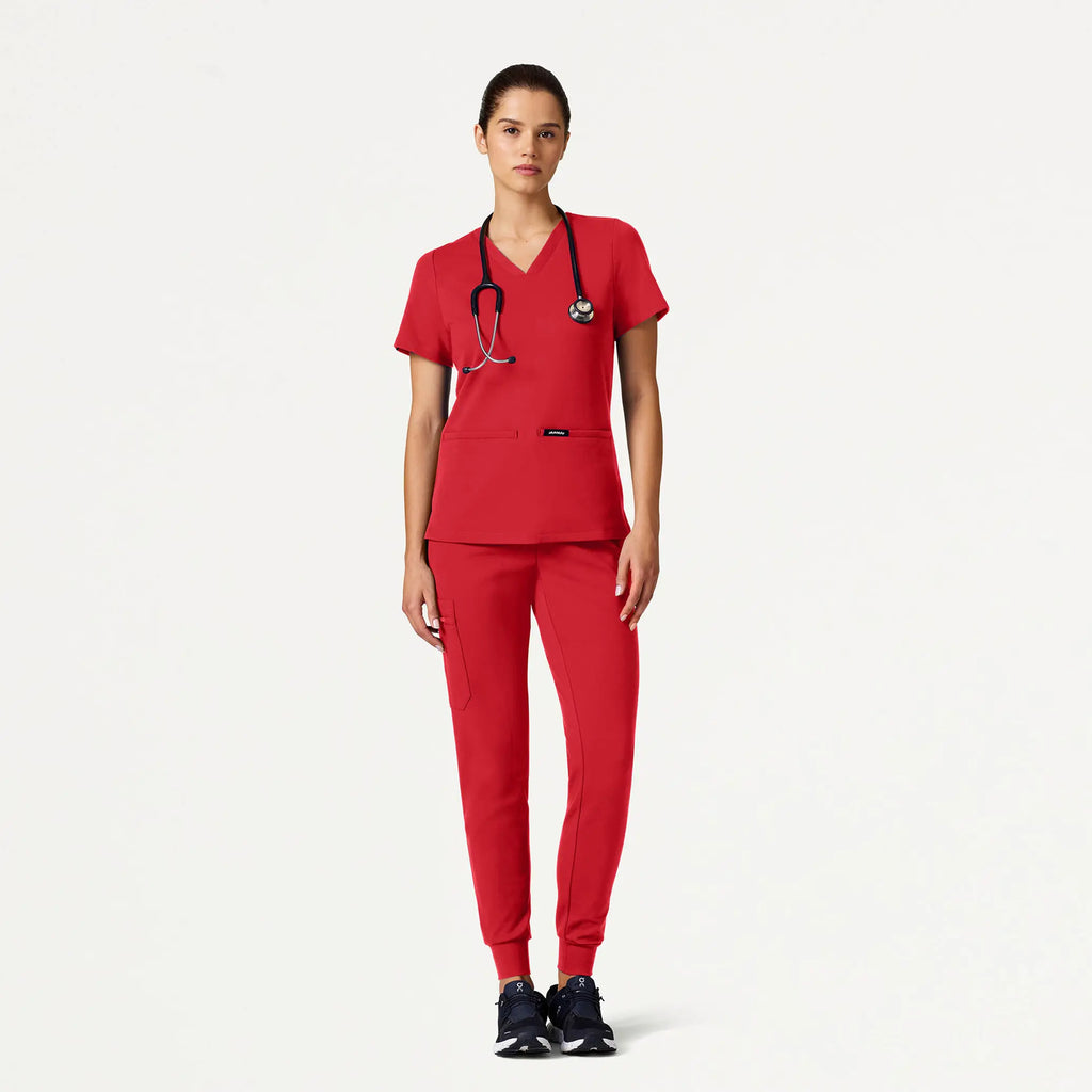 Jaanuu Scrubs Women's Cesi Slim ULTRAsoft Scrub Top Brilliant Red | scrub-supply.com