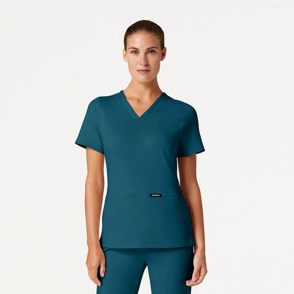 Jaanuu Scrubs Women's Cesi Slim ULTRAsoft Scrub Top Caribbean Blue | scrub-supply.com