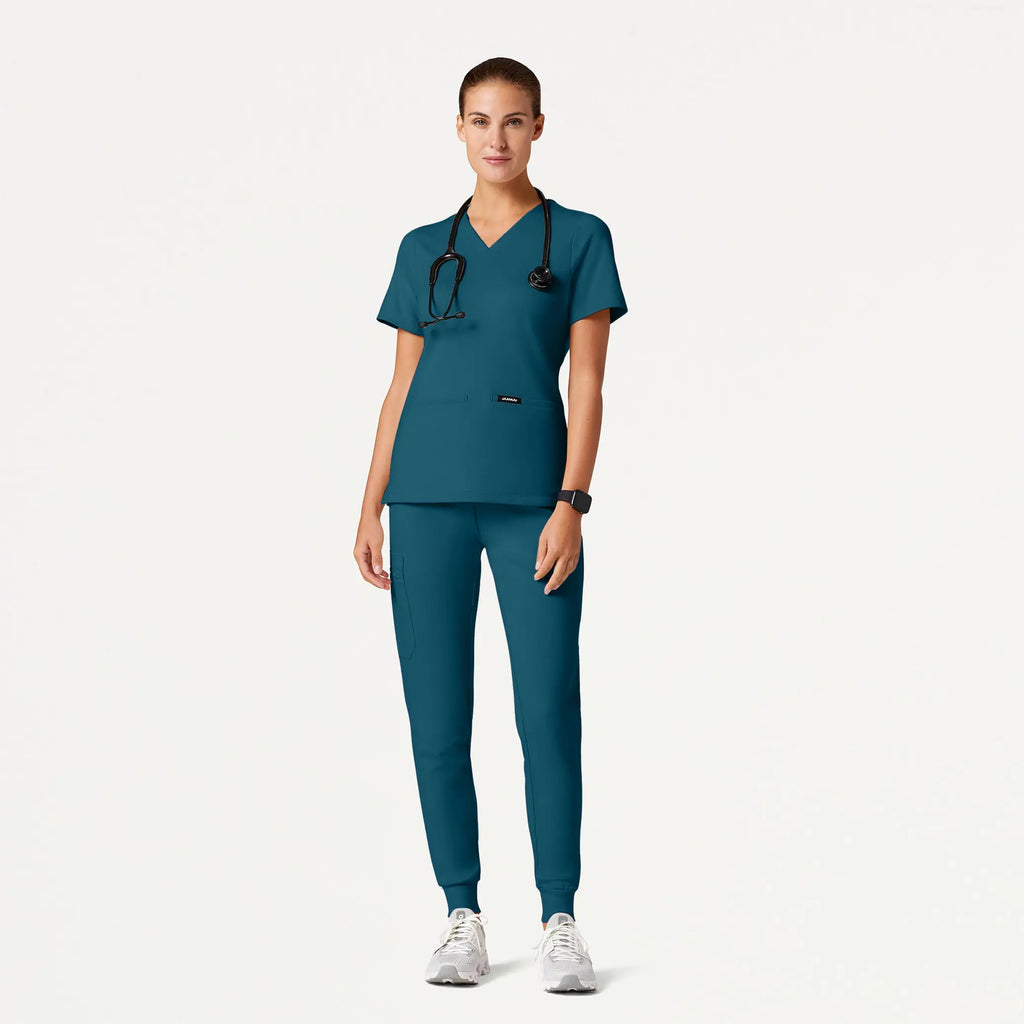 Jaanuu Scrubs Women's Cesi Slim ULTRAsoft Scrub Top Caribbean Blue | scrub-supply.com