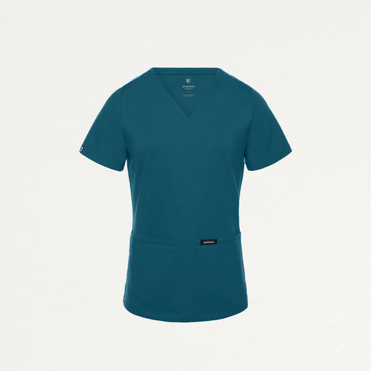 Jaanuu Scrubs Women's Cesi Slim ULTRAsoft Scrub Top Caribbean Blue | scrub-supply.com