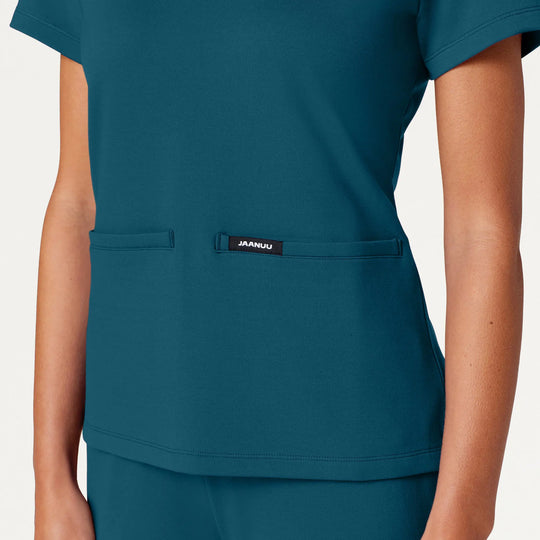 Jaanuu Scrubs Women's Cesi Slim ULTRAsoft Scrub Top Caribbean Blue | scrub-supply.com