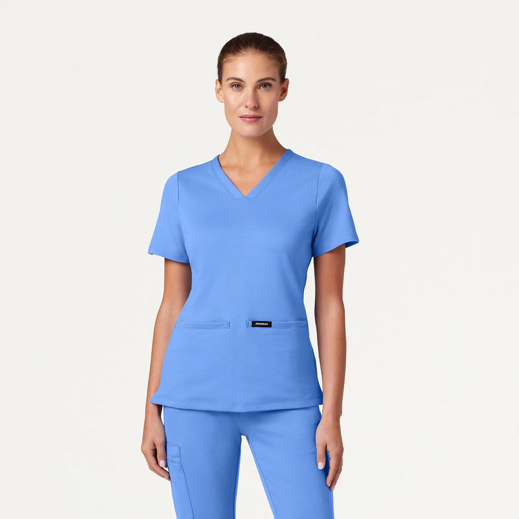 Jaanuu Scrubs Women's Cesi Slim ULTRAsoft Scrub Top Ceil Blue | scrub-supply.com