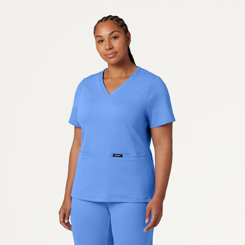 Jaanuu Scrubs Women's Cesi Slim ULTRAsoft Scrub Top Ceil Blue | scrub-supply.com