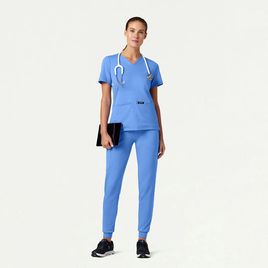 Jaanuu Scrubs Women's Cesi Slim ULTRAsoft Scrub Top Ceil Blue | scrub-supply.com
