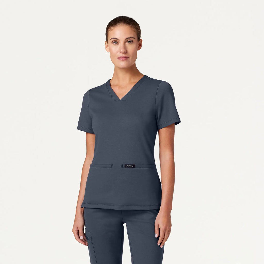 Jaanuu Scrubs Women's Cesi Slim ULTRAsoft Scrub Top Carbon Gray | scrub-supply.com