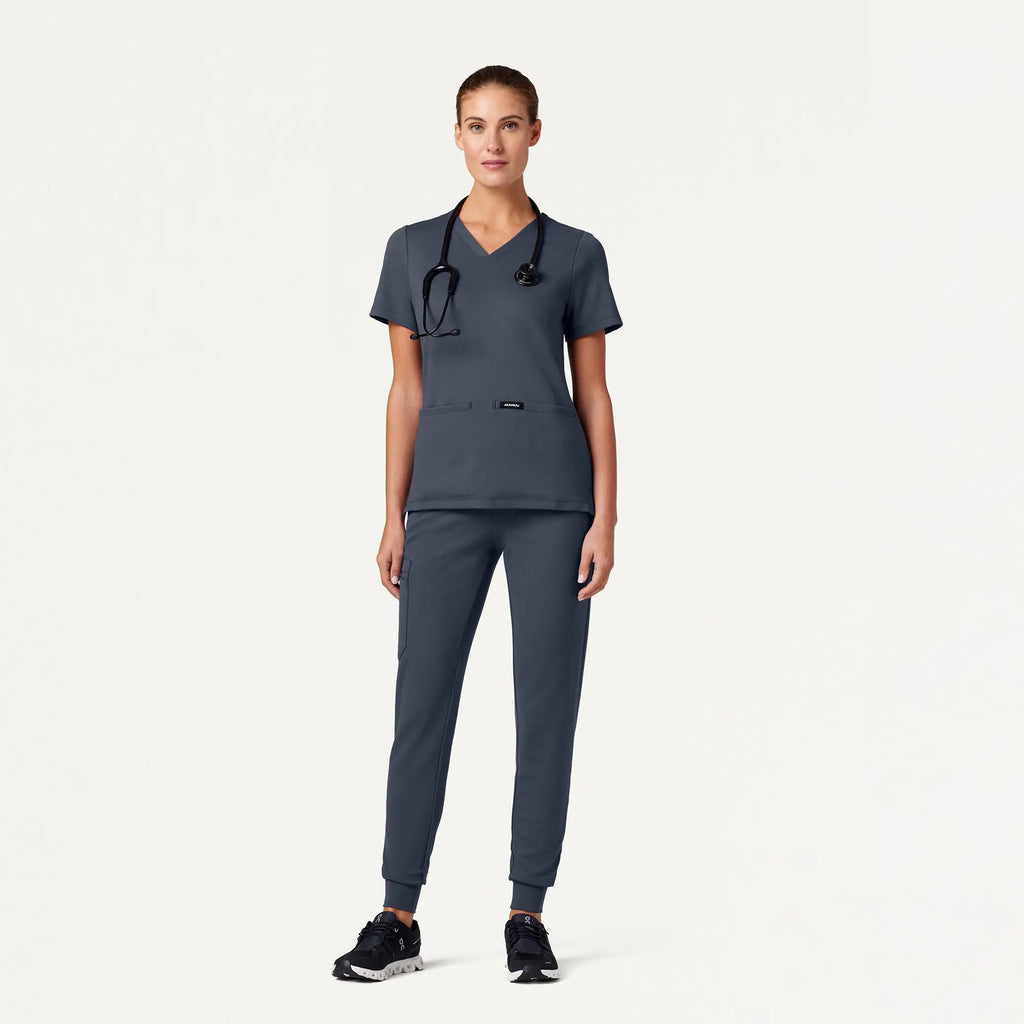 Jaanuu Scrubs Women's Cesi Slim ULTRAsoft Scrub Top Carbon Gray | scrub-supply.com