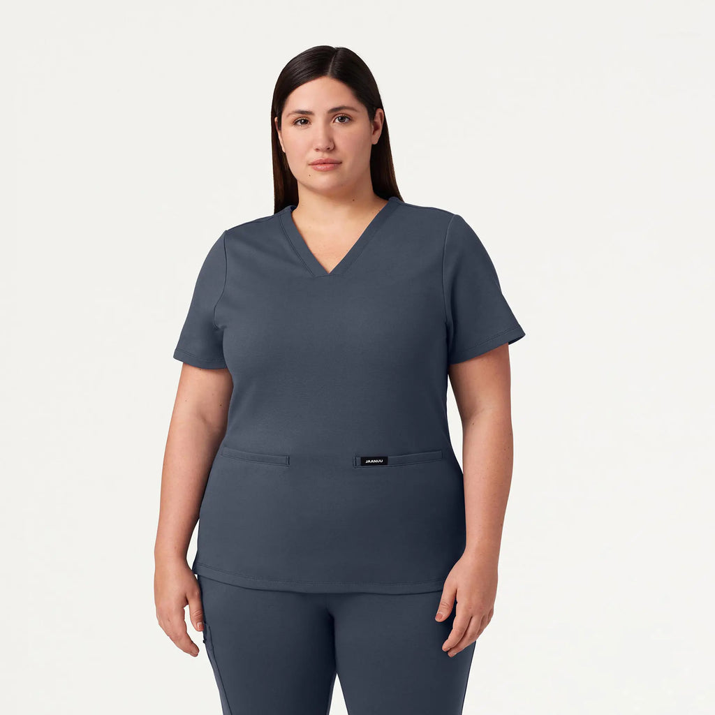 Jaanuu Scrubs Women's Cesi Slim ULTRAsoft Scrub Top Carbon Gray | scrub-supply.com