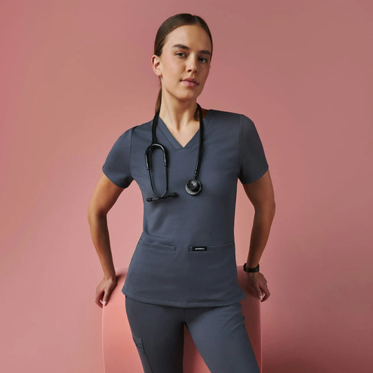 Jaanuu Scrubs Women's Cesi Slim ULTRAsoft Scrub Top Carbon Gray | scrub-supply.com