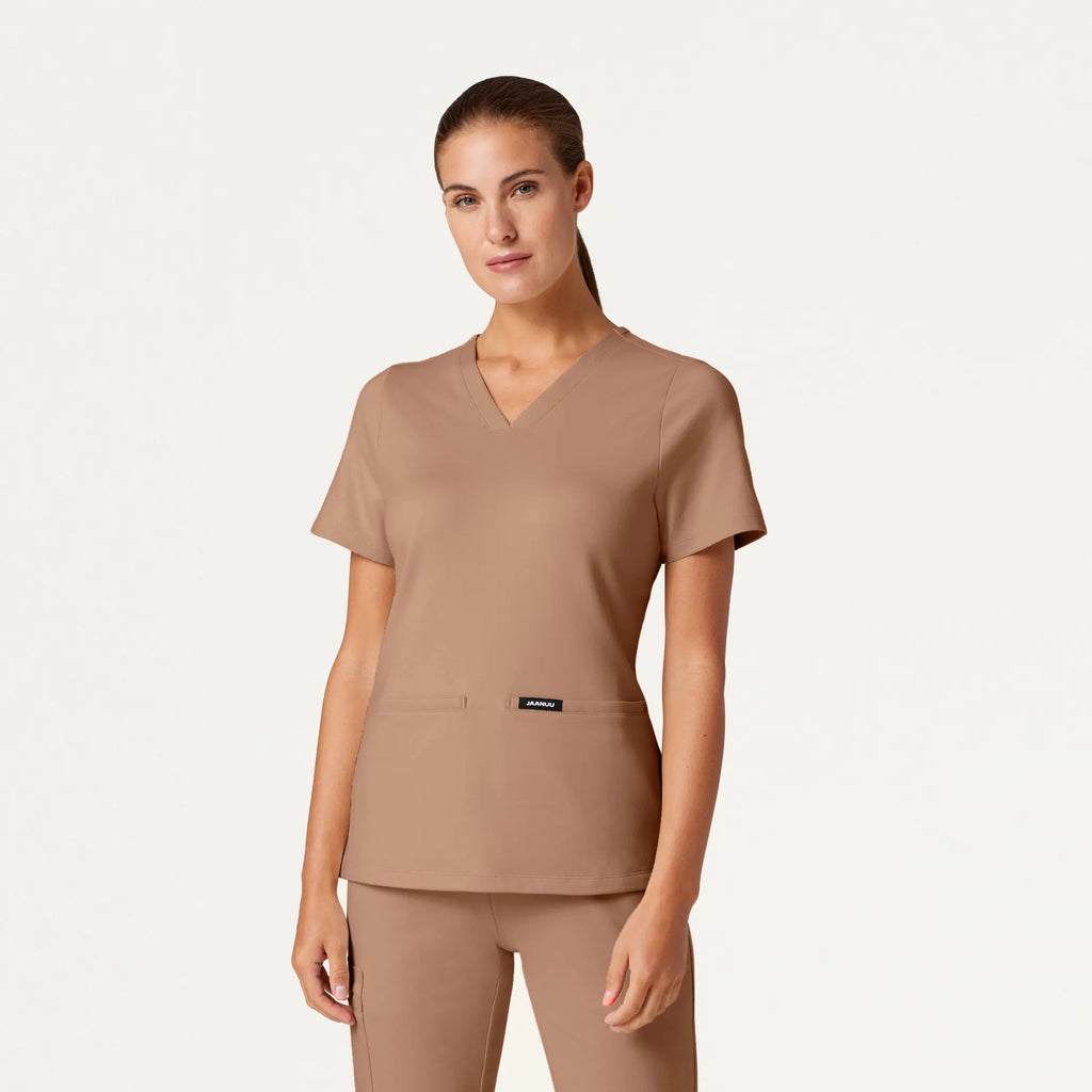 Jaanuu Scrubs Women's Cesi Slim ULTRAsoft Scrub Top Clay | scrub-supply.com