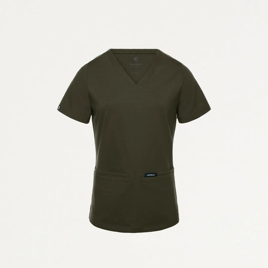 Jaanuu Scrubs Women's Cesi Slim ULTRAsoft Scrub Top Deep Olive | scrub-supply.com