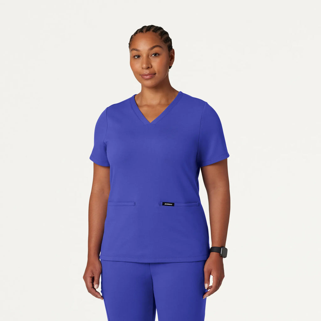 Jaanuu Scrubs Women's Cesi Slim ULTRAsoft Scrub Top Moon Blue | scrub-supply.com