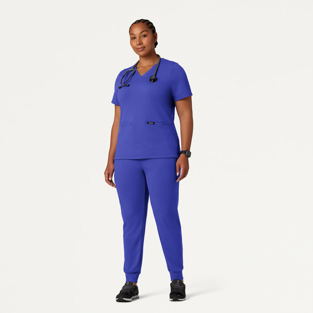 Jaanuu Scrubs Women's Cesi Slim ULTRAsoft Scrub Top Moon Blue | scrub-supply.com