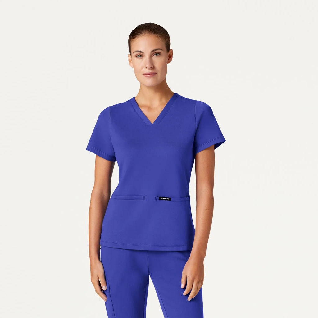 Jaanuu Scrubs Women's Cesi Slim ULTRAsoft Scrub Top Moon Blue | scrub-supply.com