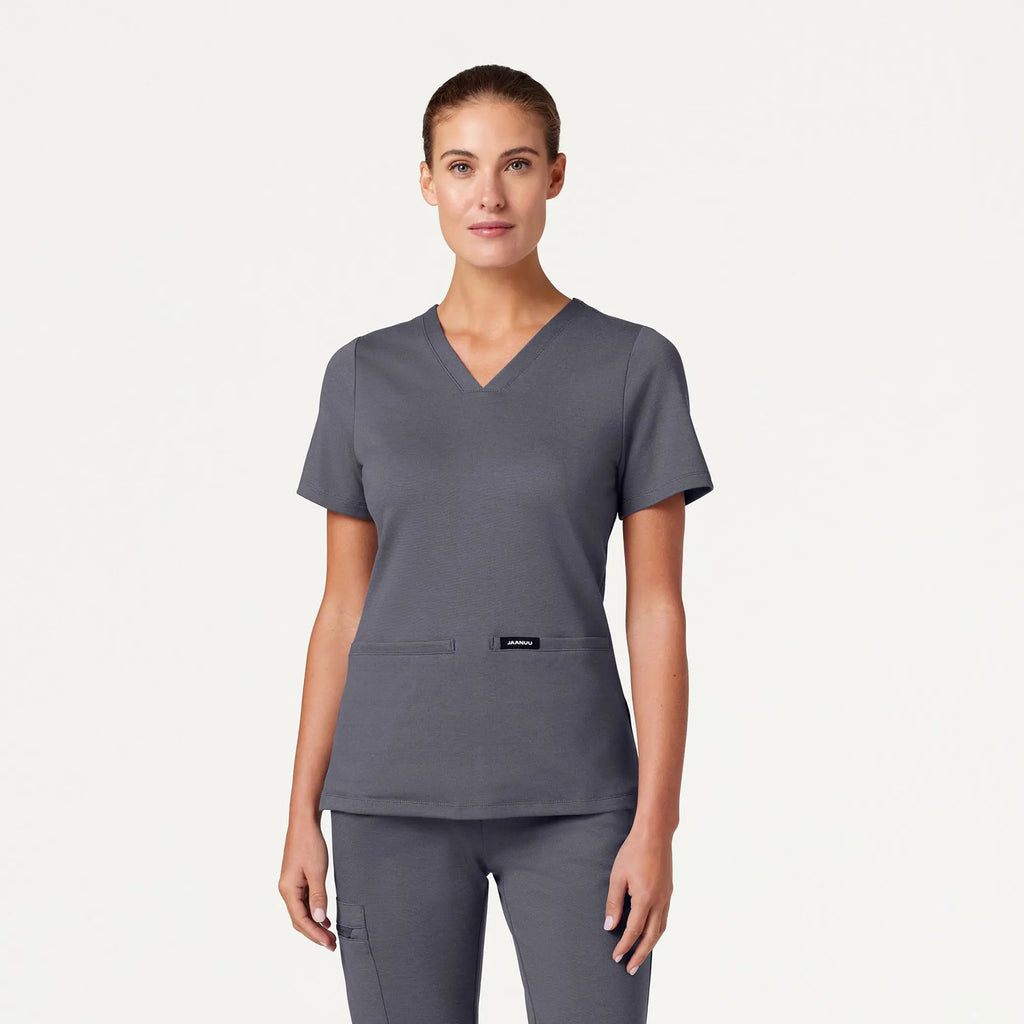 Jaanuu Scrubs Women's Cesi Slim ULTRAsoft Scrub Top Heather Gray | scrub-supply.com