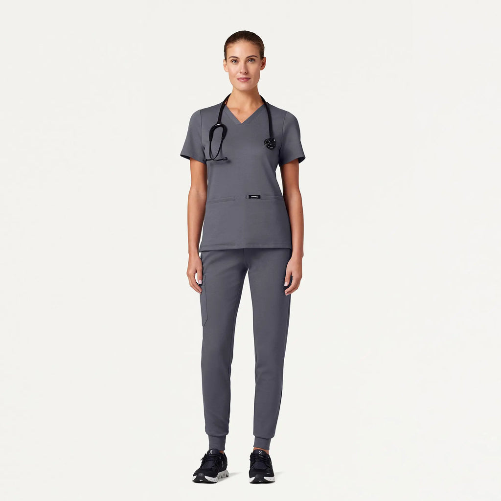 Jaanuu Scrubs Women's Cesi Slim ULTRAsoft Scrub Top Heather Gray | scrub-supply.com