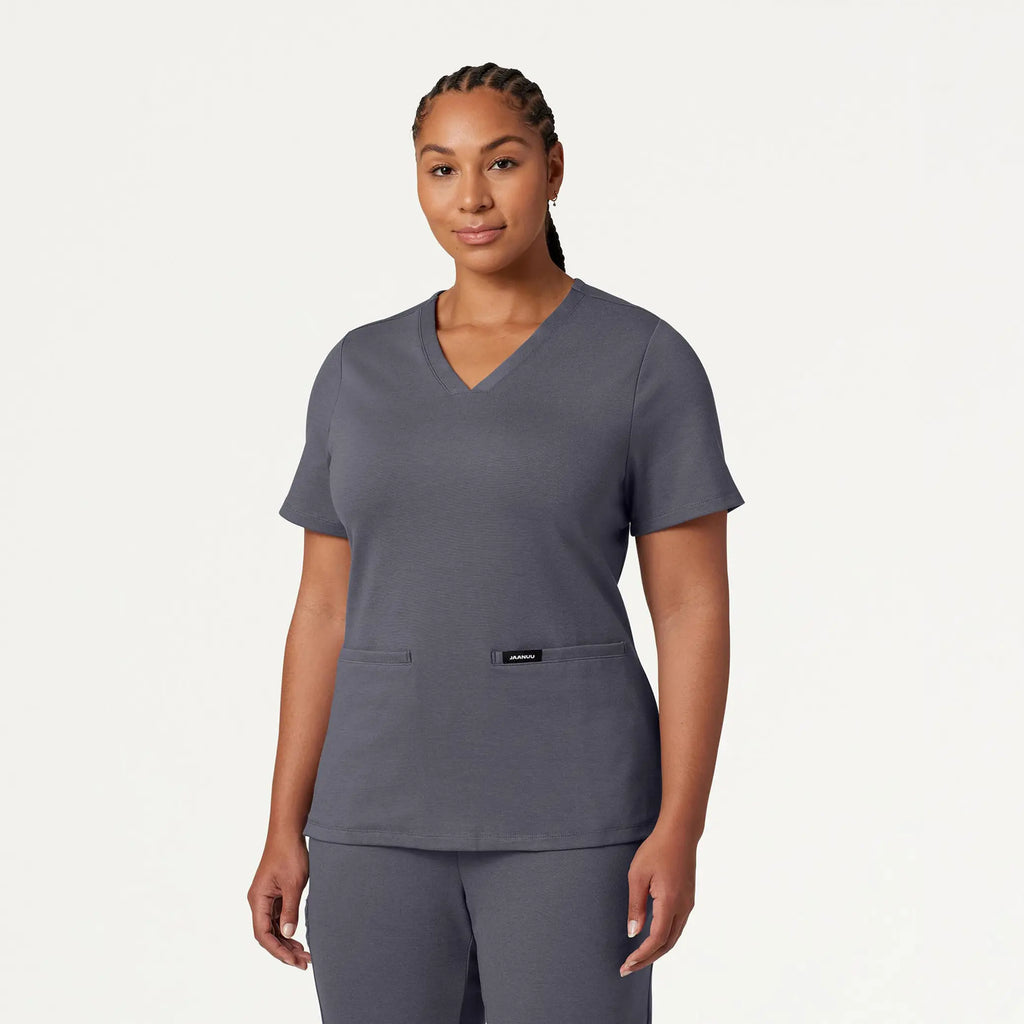 Jaanuu Scrubs Women's Cesi Slim ULTRAsoft Scrub Top Heather Gray | scrub-supply.com