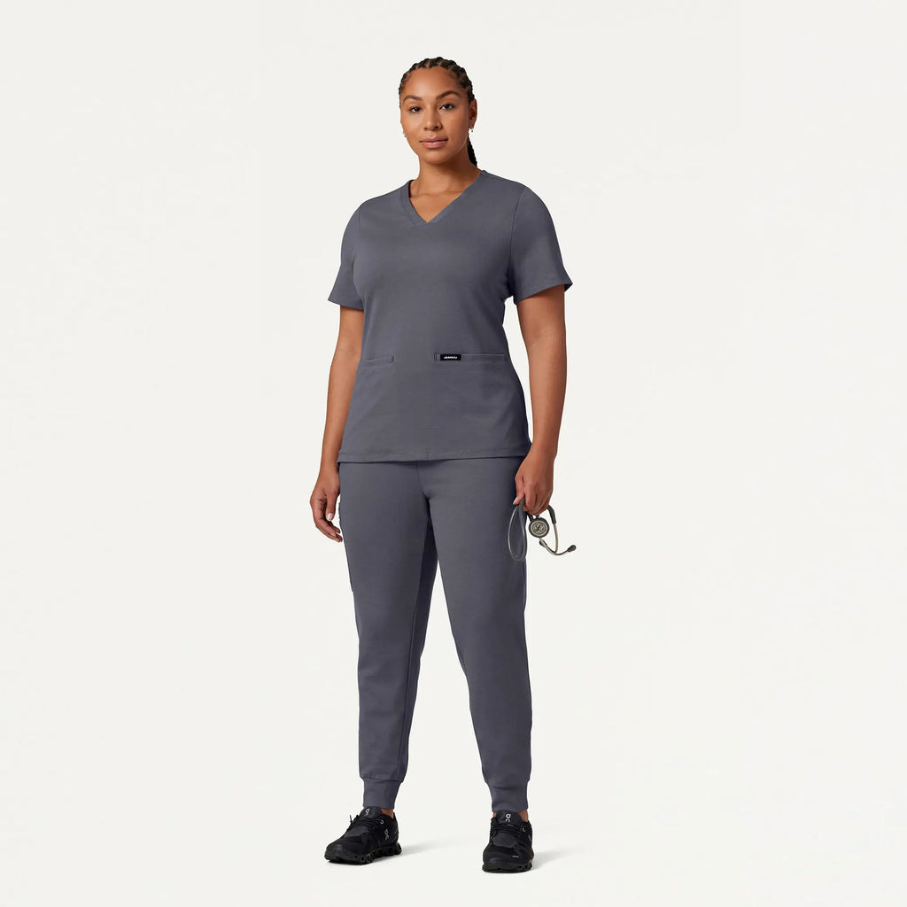 Jaanuu Scrubs Women's Cesi Slim ULTRAsoft Scrub Top Heather Gray | scrub-supply.com